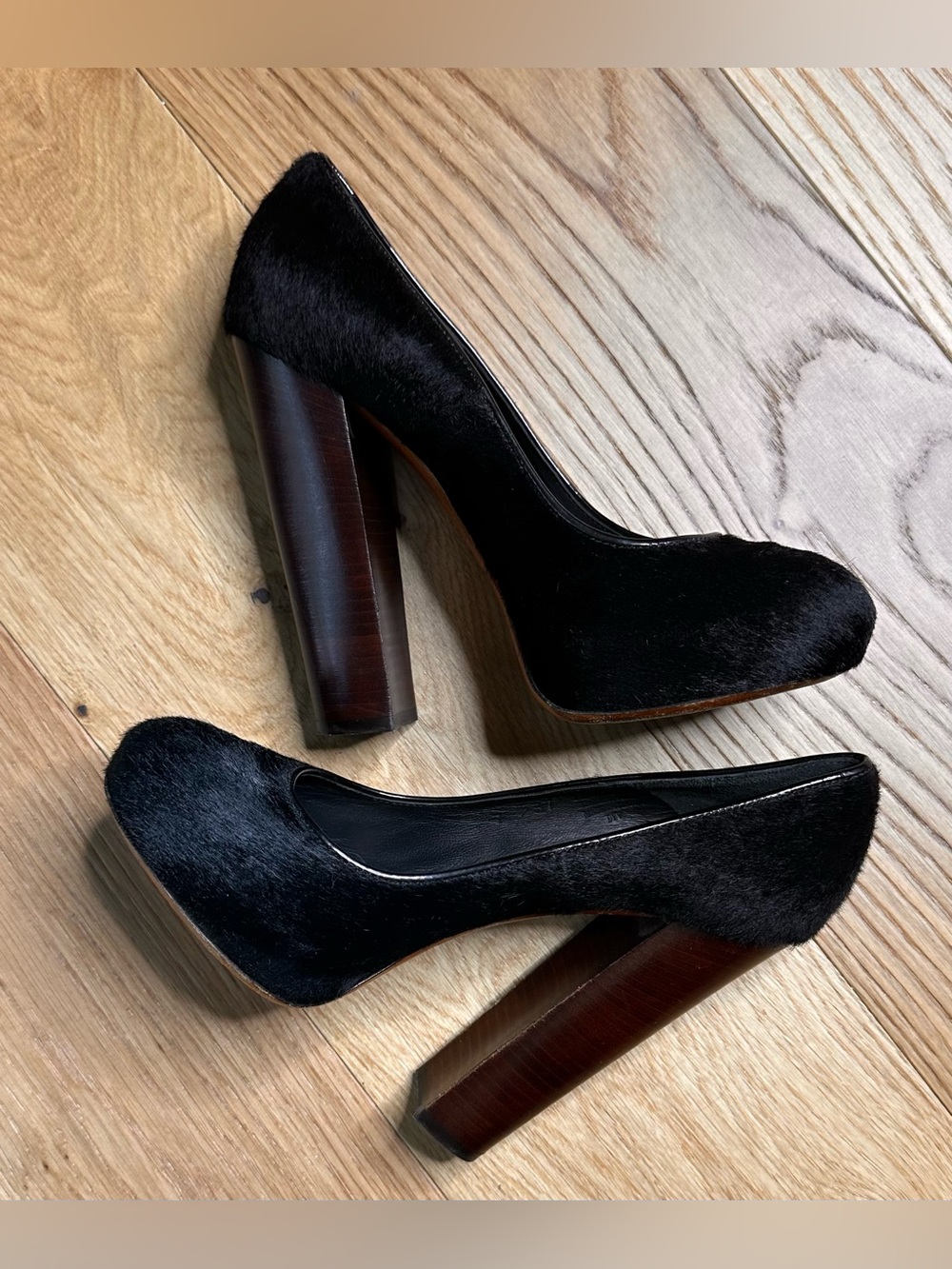 VTG Y2K Brian Atwood Black Pony Hair Heels US 7 Pumps Platform Petisca Pony Fur